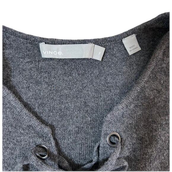 VINCE Women’s Merino Wool Cashmere Sweater Gray Lace Up Detail Size XS - Picture 4 of 5